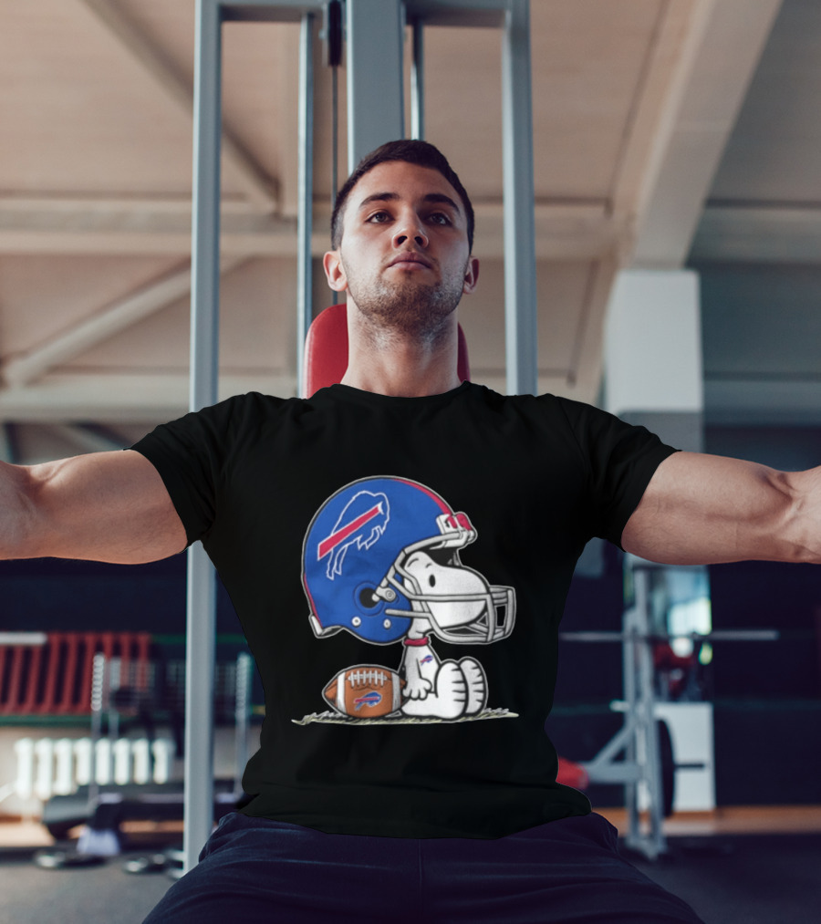 Snoopy Buffalo Bills Football Helmet Sitting With Football T-Shirt