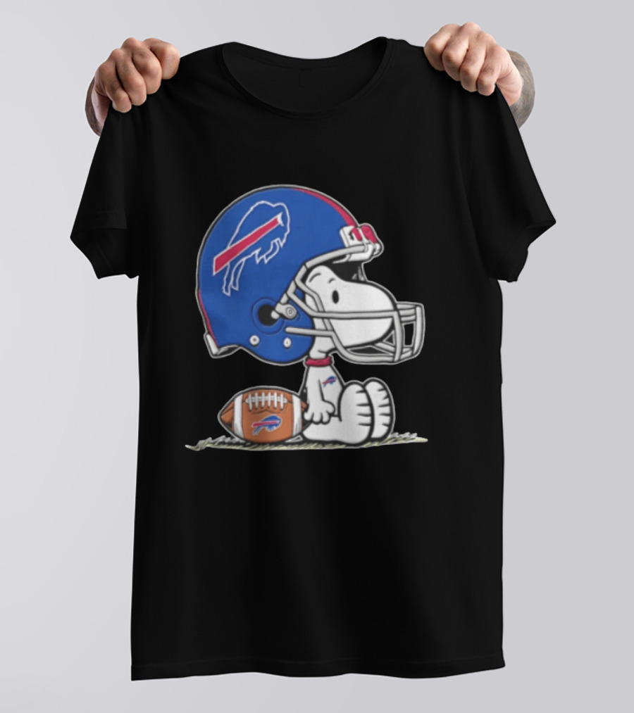 Snoopy Buffalo Bills Football Helmet Sitting With Football T-Shirt