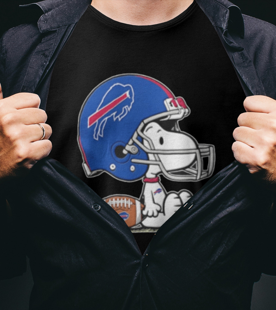 Snoopy Buffalo Bills Football Helmet Sitting With Football T-Shirt