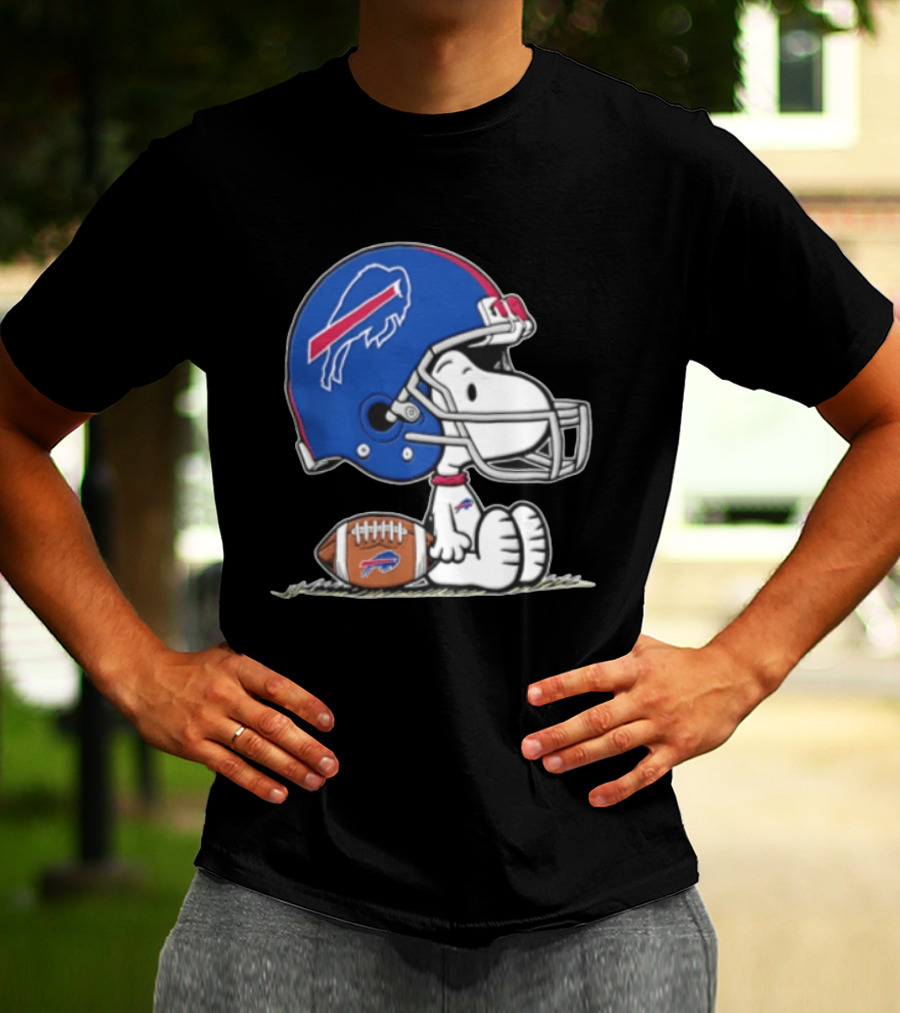 Snoopy Buffalo Bills Football Helmet Sitting With Football T-Shirt