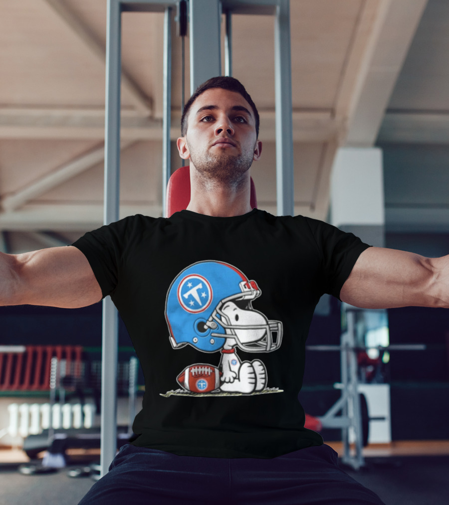 Snoopy Wearing Tennessee Titans Football Helmet Sitting With Football T-Shirt