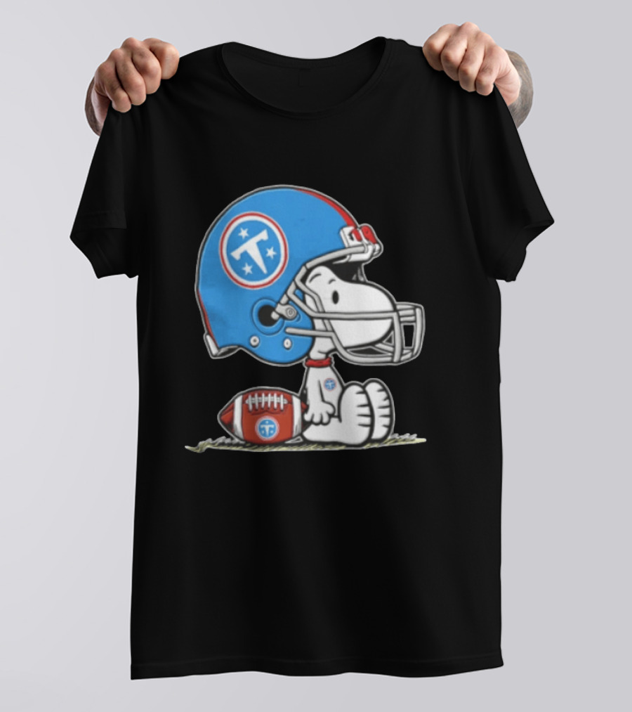 Snoopy Wearing Tennessee Titans Football Helmet Sitting With Football T-Shirt