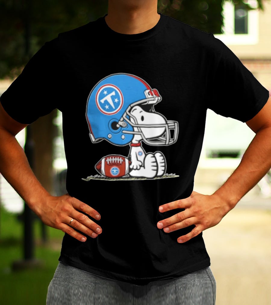 Snoopy Wearing Tennessee Titans Football Helmet Sitting With Football T-Shirt