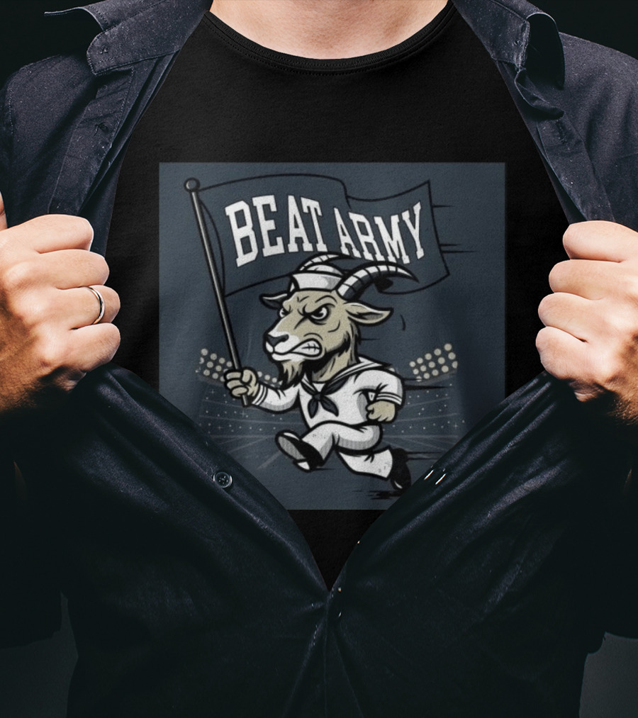 Goat In Sailor Uniform Holding Beat Army Flag Military Rivalry T-Shirt