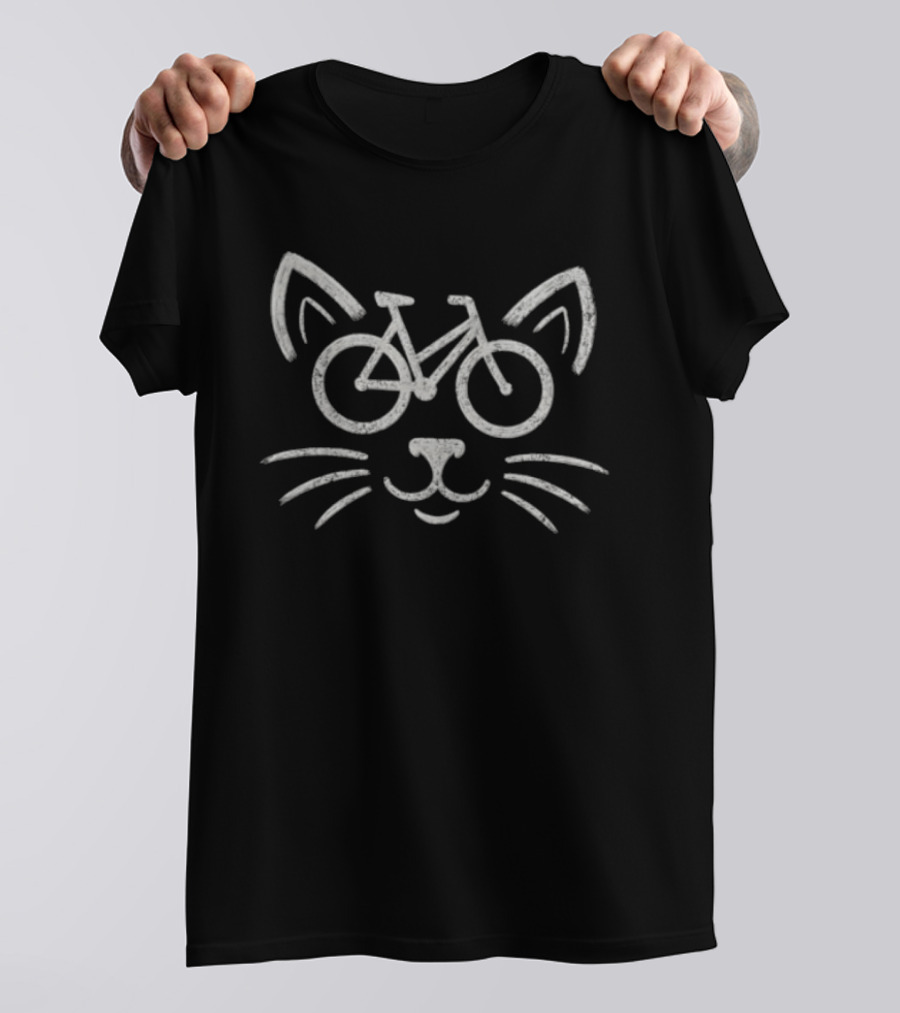 White Cat Face Bicycle Frame Whiskers Ears T-Shirt