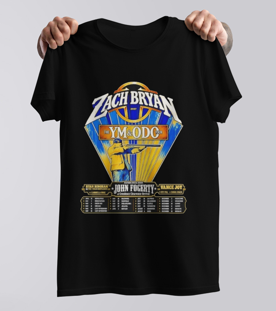 Zach Bryan 2027 The YM And ODC Tour Featuring John Fogerty Ryan Bingham Vance Joy T-Shirt