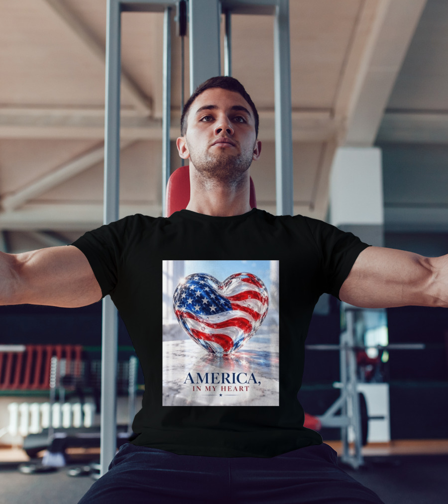 America In My Heart Flag Heart Glass T-Shirt