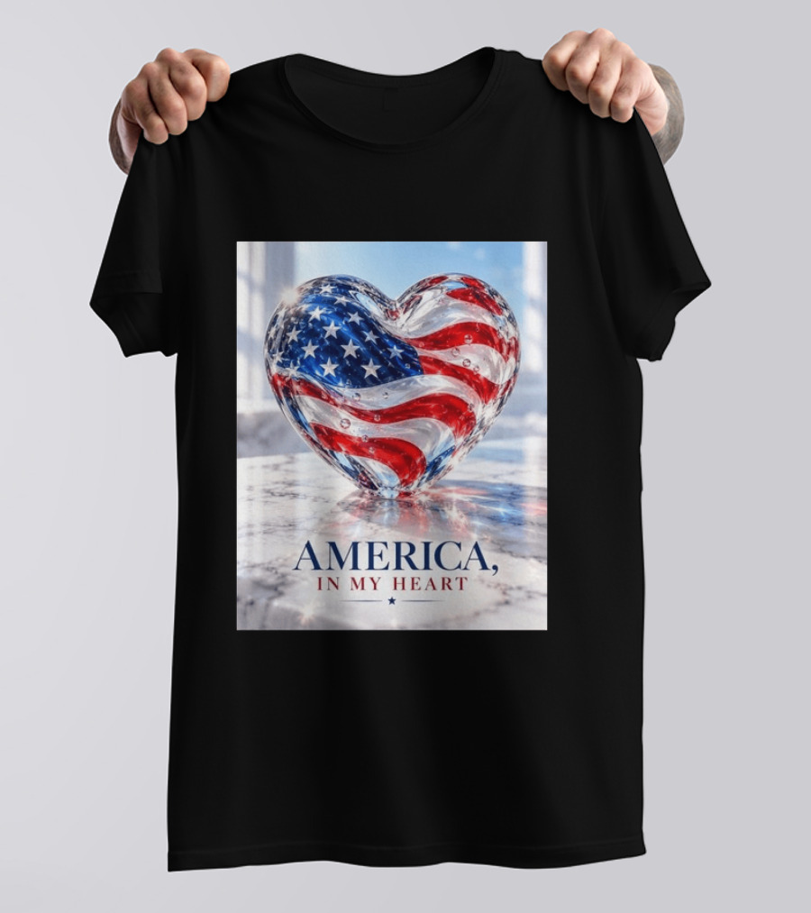 America In My Heart Flag Heart Glass T-Shirt