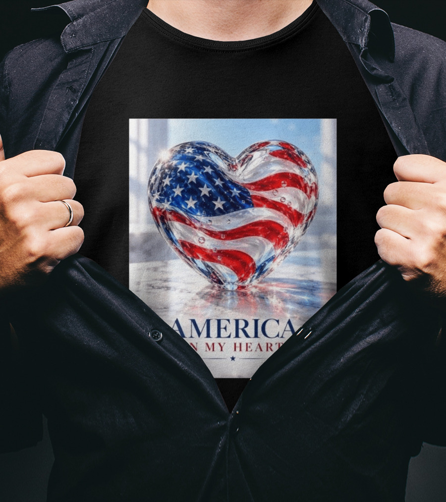 America In My Heart Flag Heart Glass T-Shirt