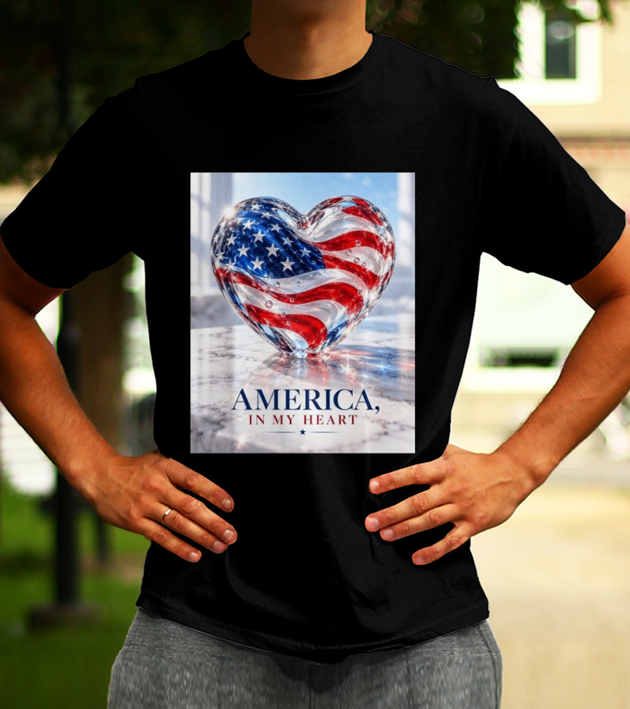 America In My Heart Flag Heart Glass T-Shirt