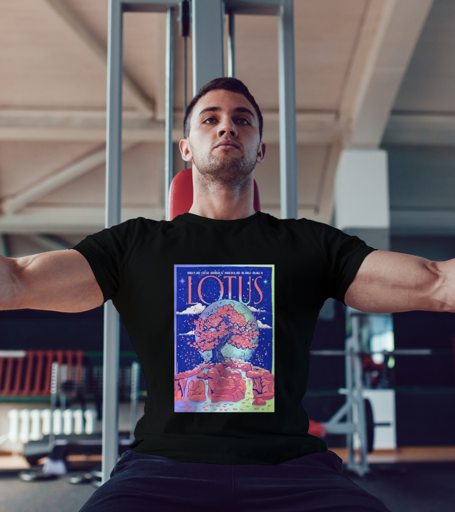 Lotus 2026 Tour By Benjamin Rumble March Tour Dates Illustration Cherry Blossom Moon T-Shirt