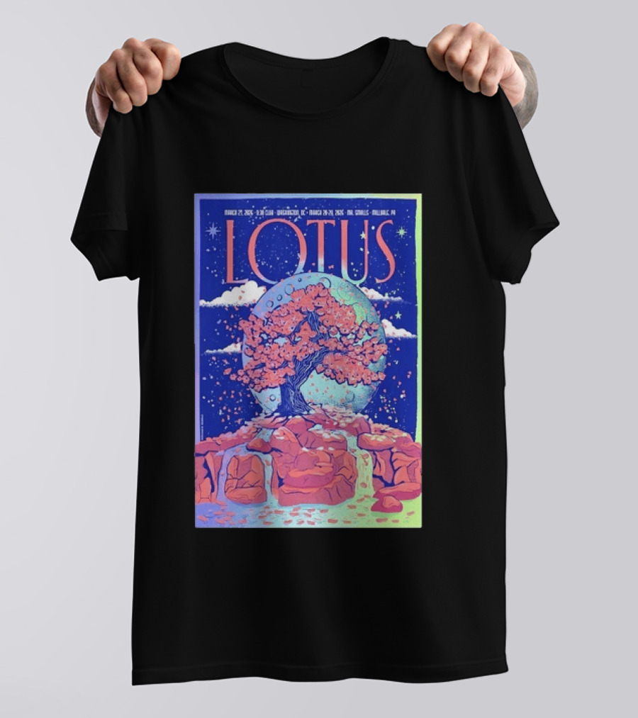 Lotus 2026 Tour By Benjamin Rumble March Tour Dates Illustration Cherry Blossom Moon T-Shirt