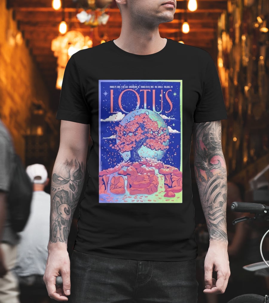 Lotus 2026 Tour By Benjamin Rumble March Tour Dates Illustration Cherry Blossom Moon T-Shirt