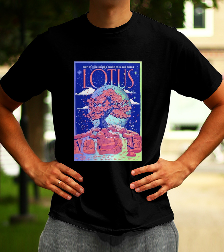 Lotus 2026 Tour By Benjamin Rumble March Tour Dates Illustration Cherry Blossom Moon T-Shirt