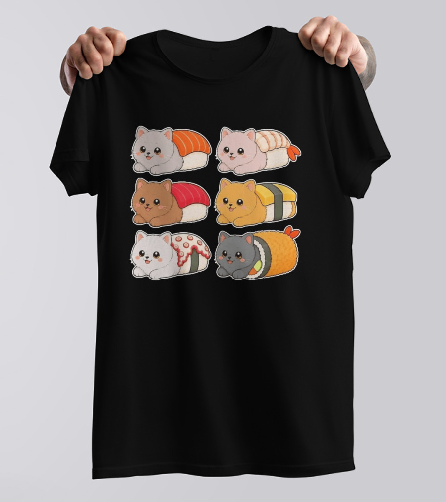 Kawaii Kitten Sushi Rolls Cute Cats Cat Lover T-Shirt