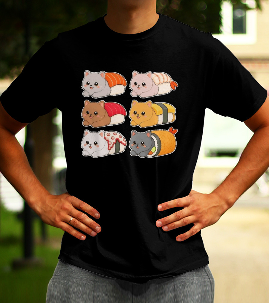Kawaii Kitten Sushi Rolls Cute Cats Cat Lover T-Shirt