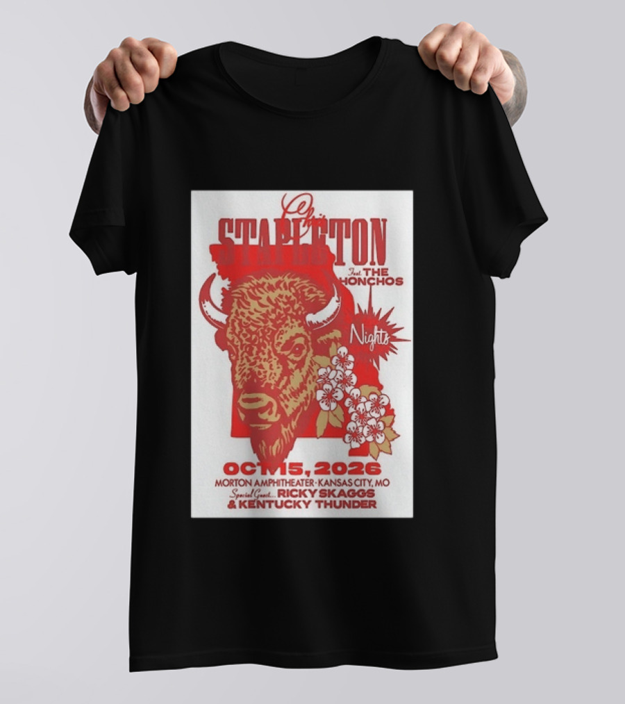 Chris Stapleton Featuring The Honchos And Ricky Skaggs Kentucky Thunder Kansas City Concert October 15 2026 Morton Amphitheater T-Shirt