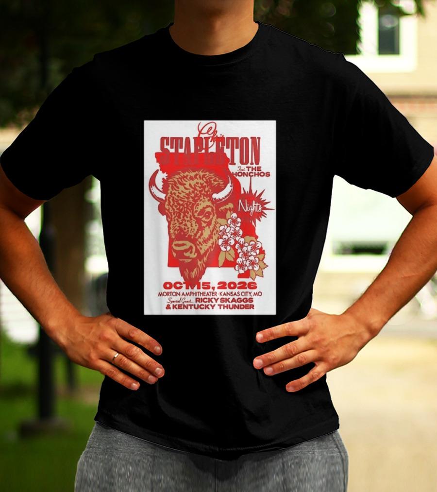 Chris Stapleton Featuring The Honchos And Ricky Skaggs Kentucky Thunder Kansas City Concert October 15 2026 Morton Amphitheater T-Shirt