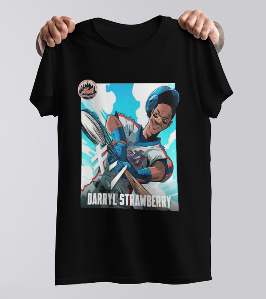 Darryl Strawberry New York Mets MLB Baseball Player Swinging Bat Cartoon T-Shirt