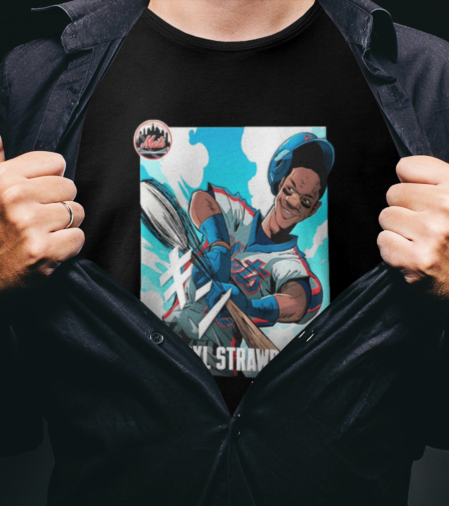 Darryl Strawberry New York Mets MLB Baseball Player Swinging Bat Cartoon T-Shirt