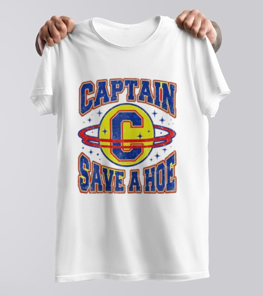 Captain Save A Hoe Distressed Pop Culture Retro Saturn Ring T-Shirt