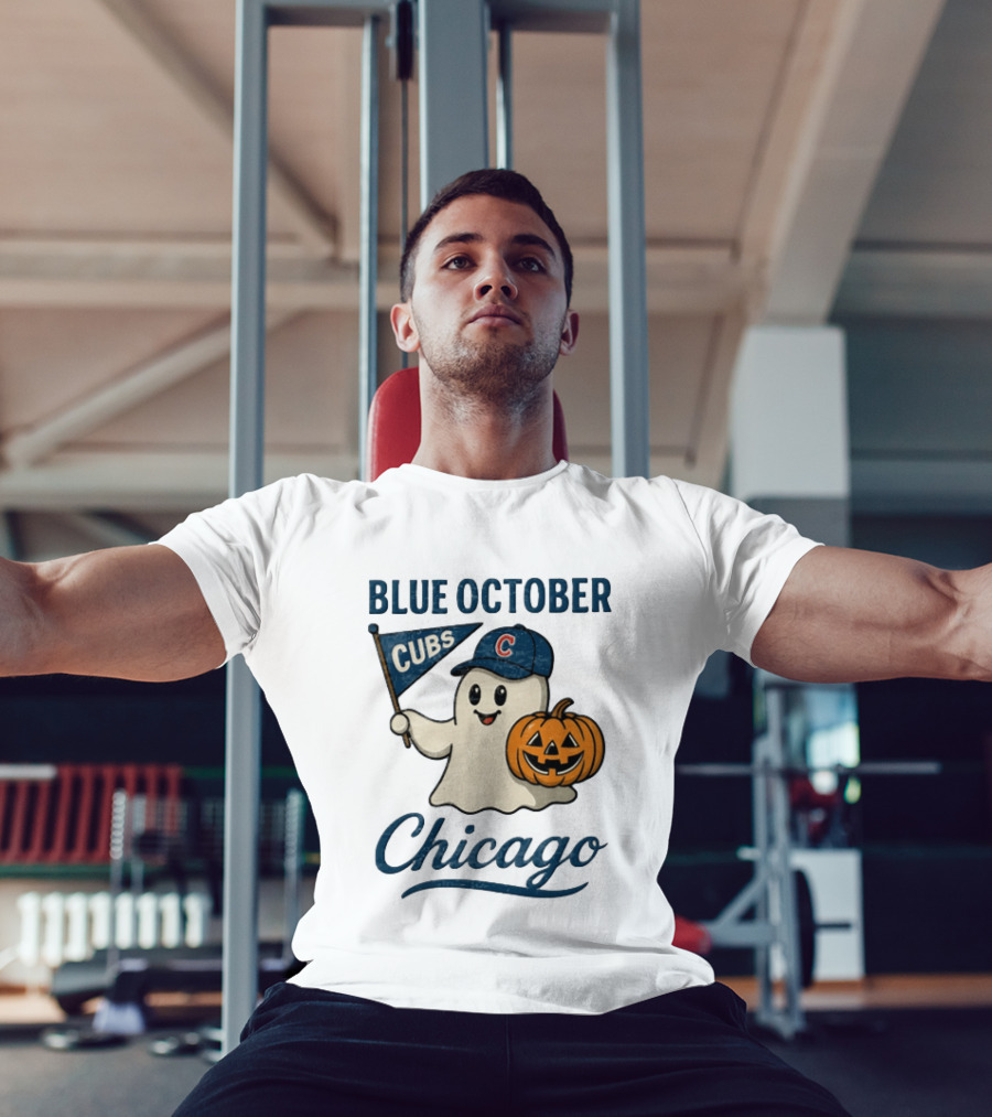 Chicago Cubs Blue October Halloween Ghost Pumpkin Baseball T-Shirt