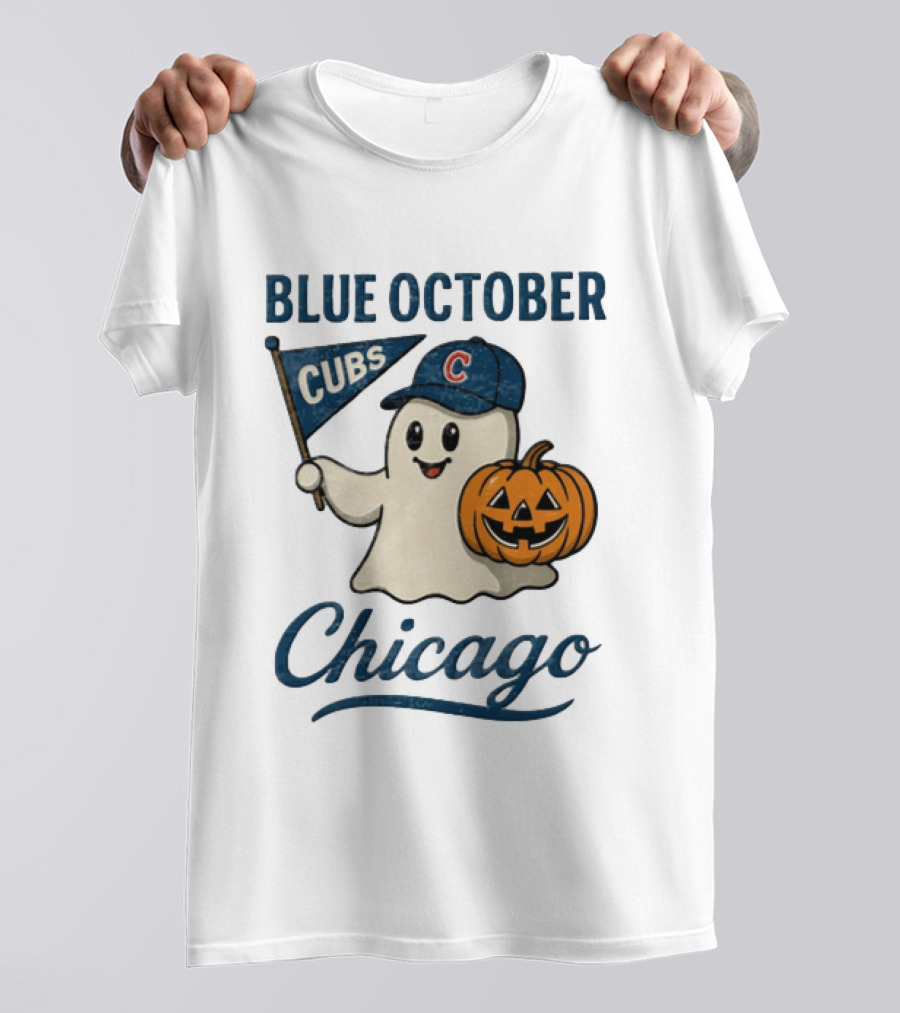 Chicago Cubs Blue October Halloween Ghost Pumpkin Baseball T-Shirt