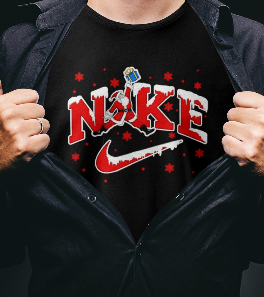 Santa Claus Christmas Jump Holiday Nike Snowflakes T-Shirt