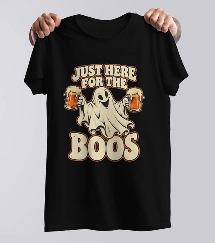 Just Here For The Boos Ghost Drinking Beer T-Shirt