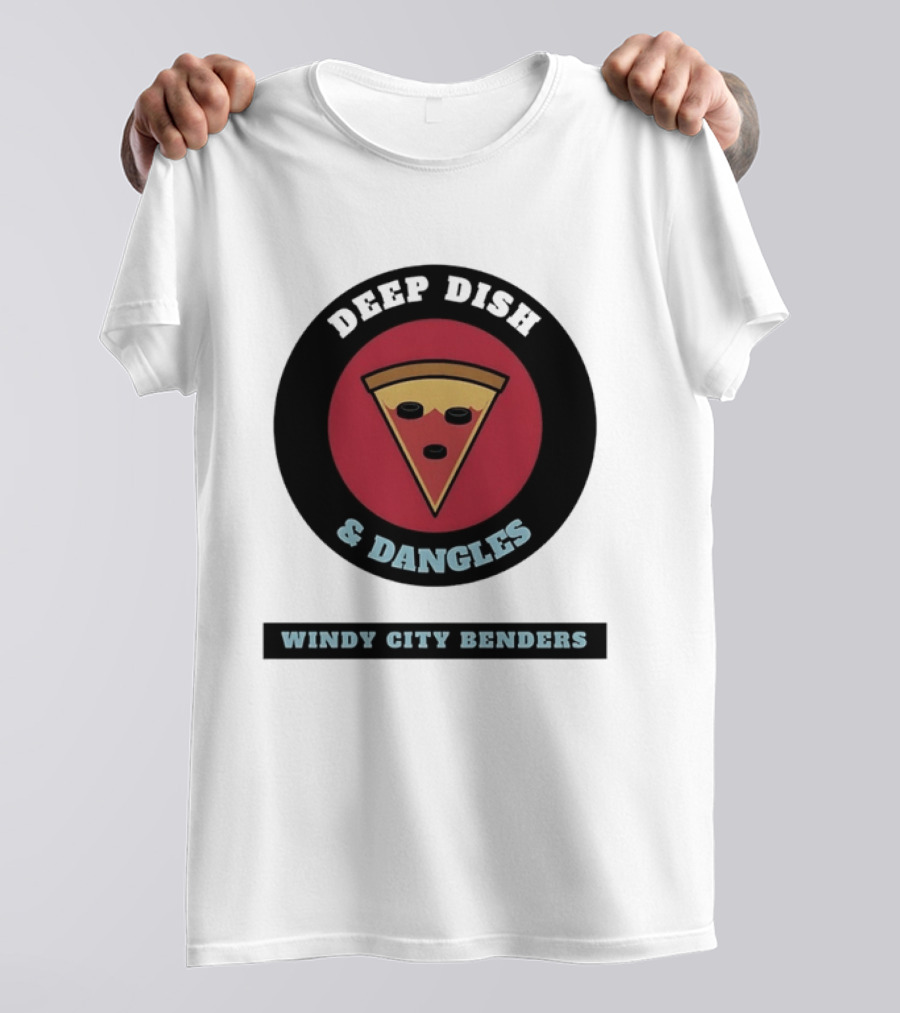 Deep Dish & Dangles Windy City Benders Hockey Pizza Slice T-Shirt