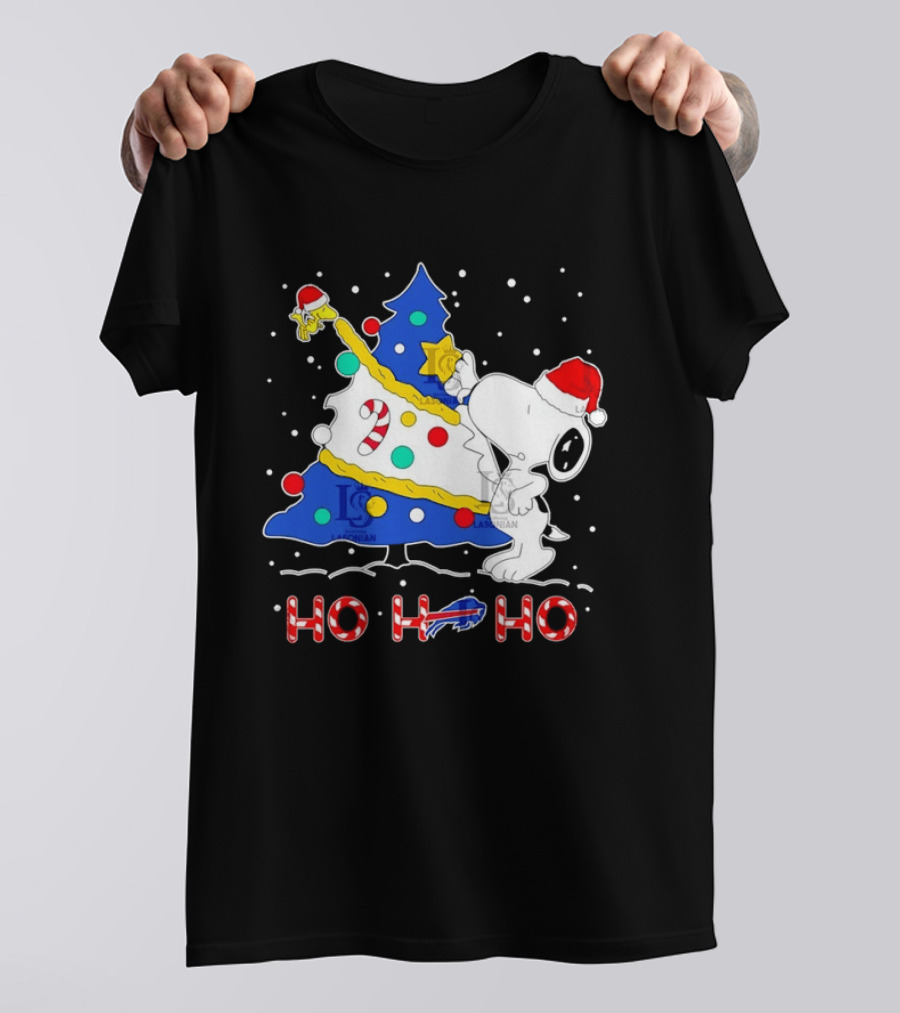 Snoopy Woodstock Buffalo Bills Christmas Tree Ho Ho Ho T-Shirt