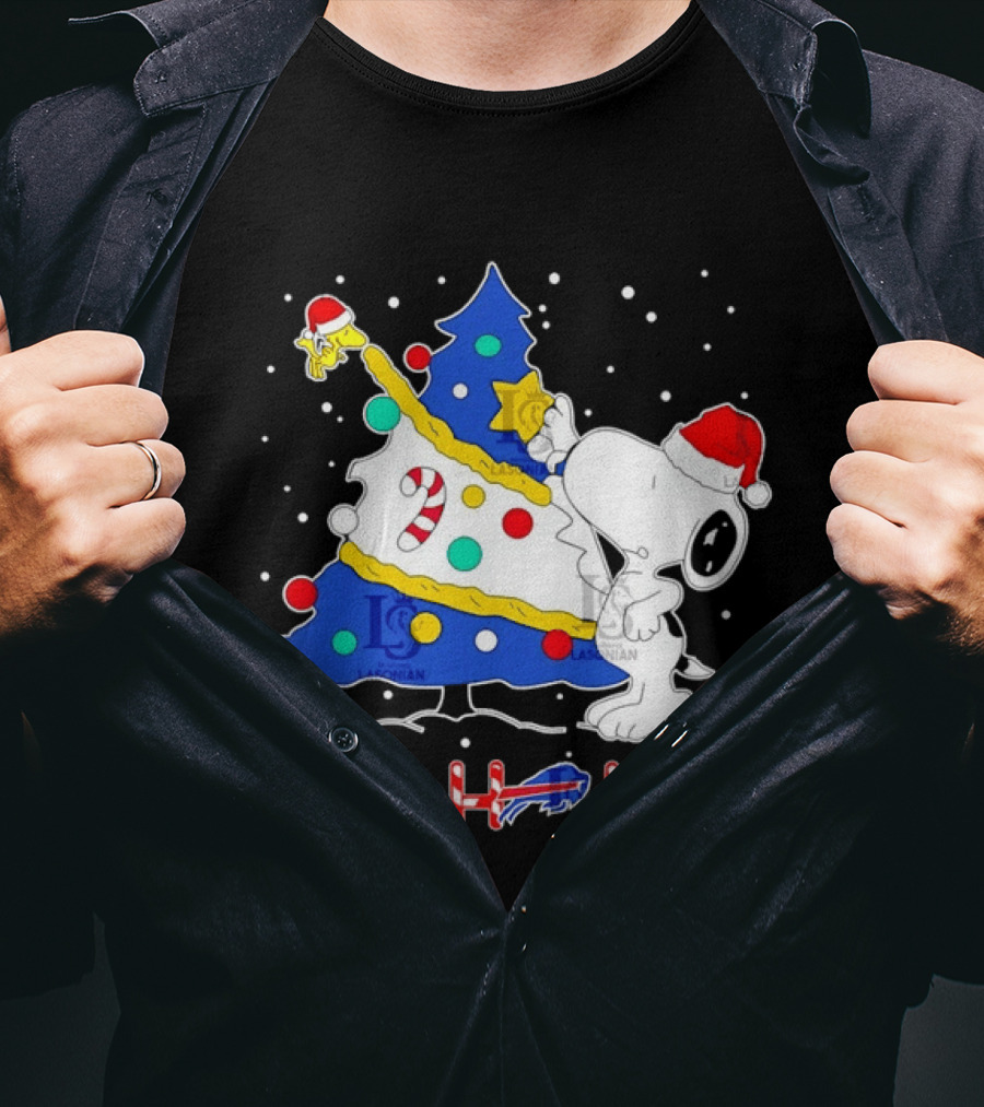 Snoopy Woodstock Buffalo Bills Christmas Tree Ho Ho Ho T-Shirt