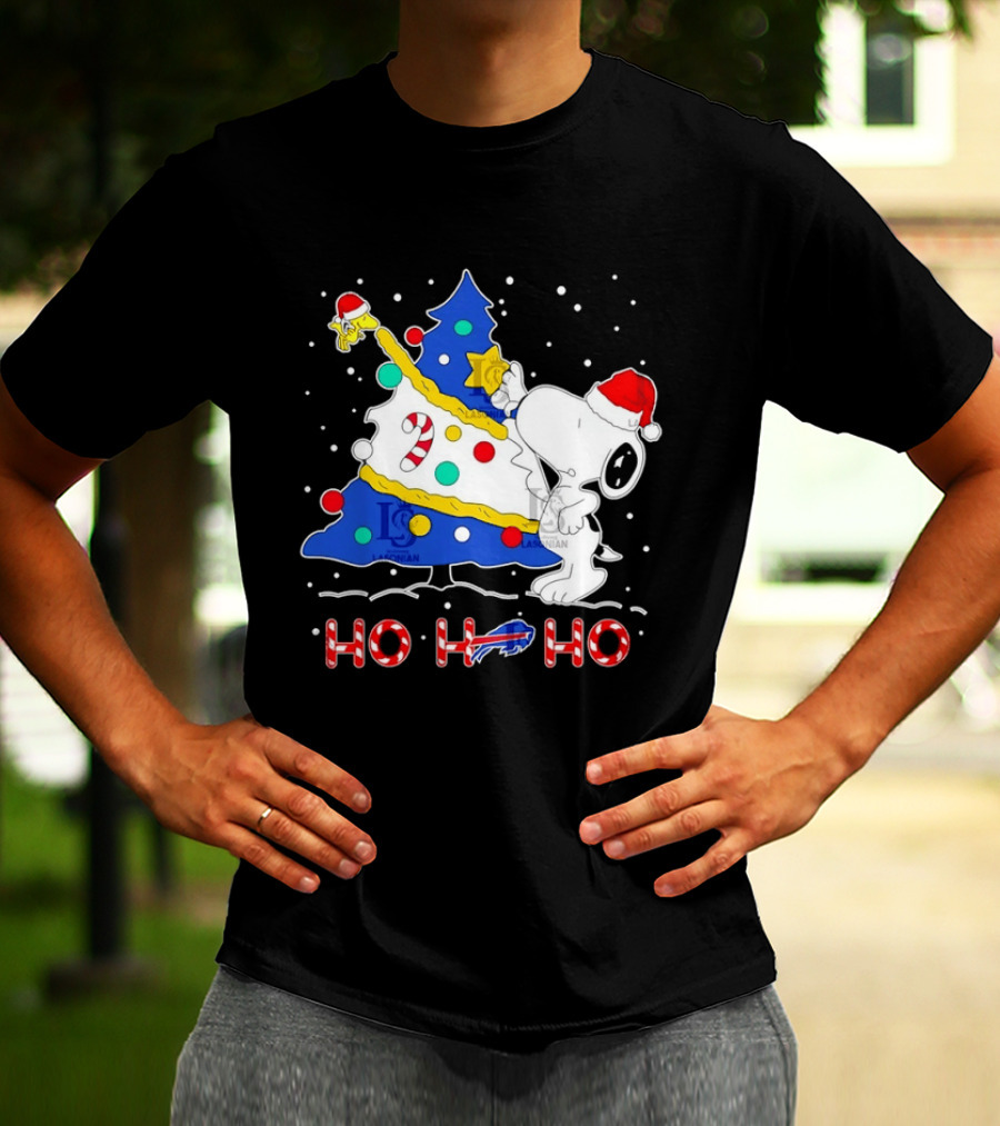 Snoopy Woodstock Buffalo Bills Christmas Tree Ho Ho Ho T-Shirt