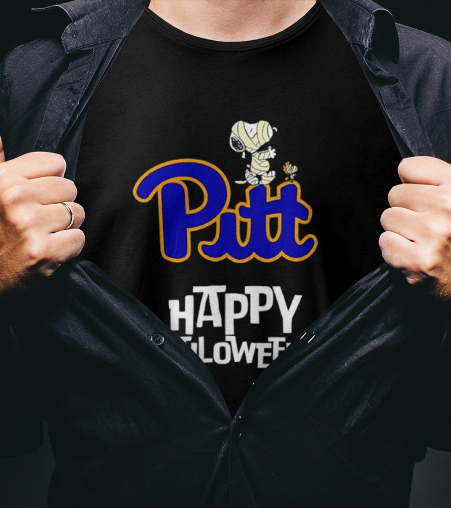 Pitt Panthers Snoopy Woodstock Mummy Happy Halloween T-Shirt