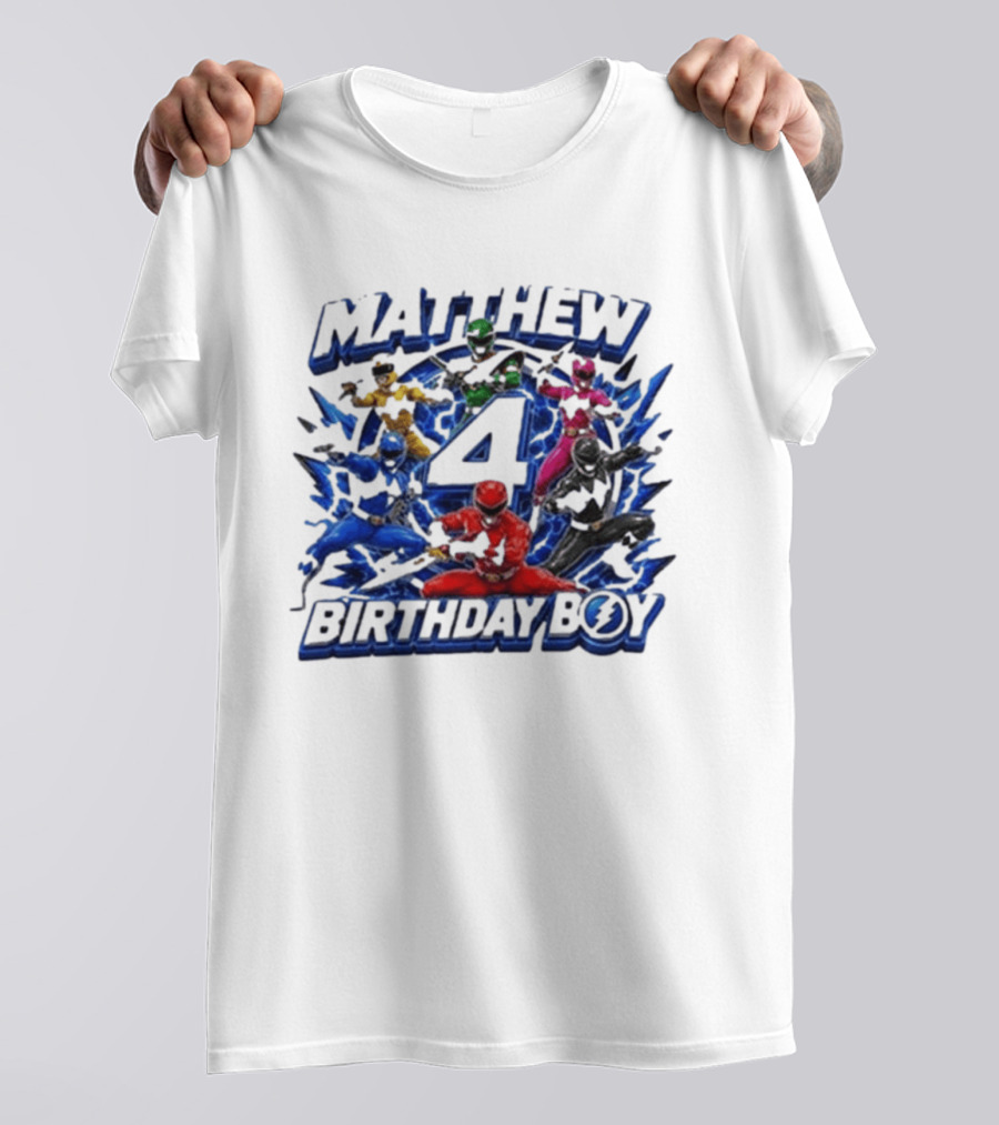 Mighty Morphin Power Rangers 4th Birthday Boy Matthew T-Shirt