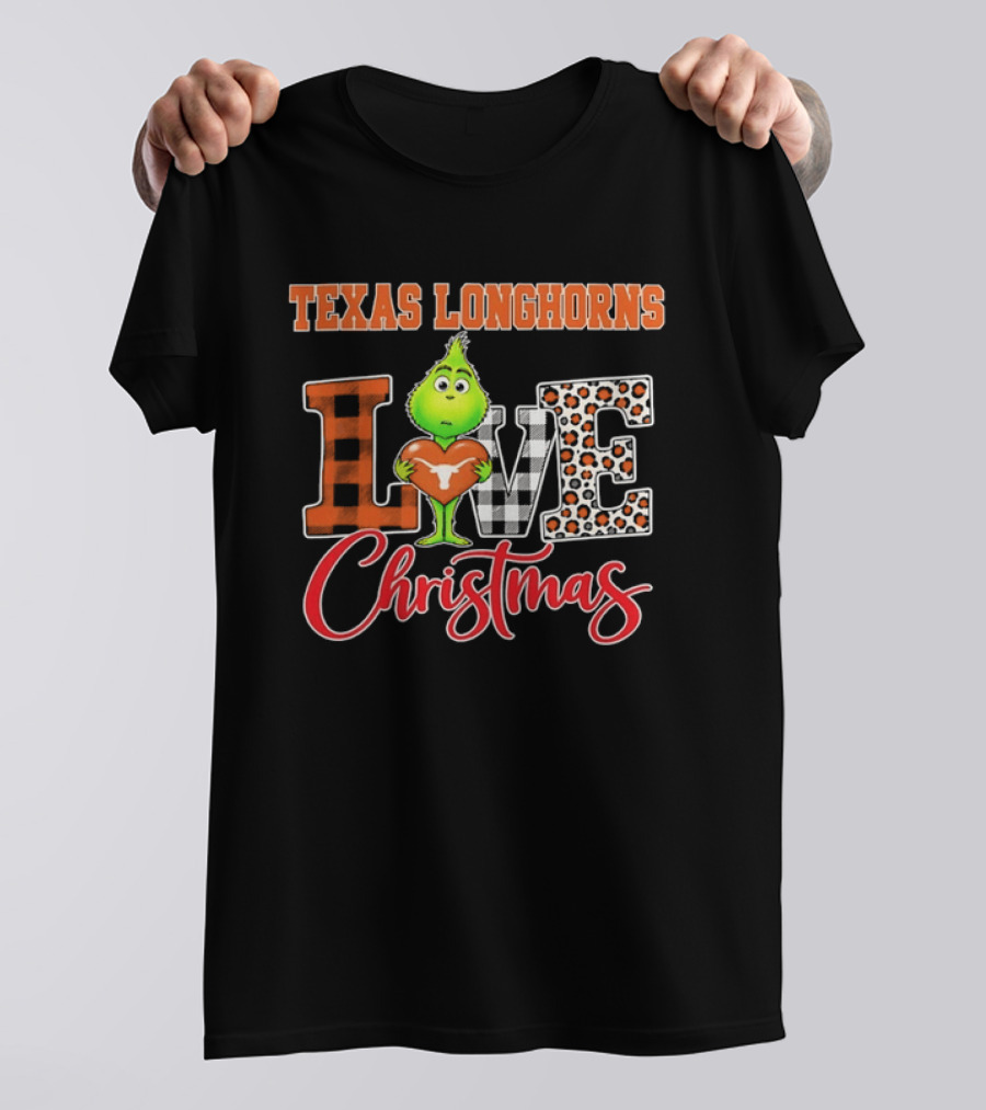Texas Longhorns Grinch Love Christmas Football Fan Gear T-Shirt