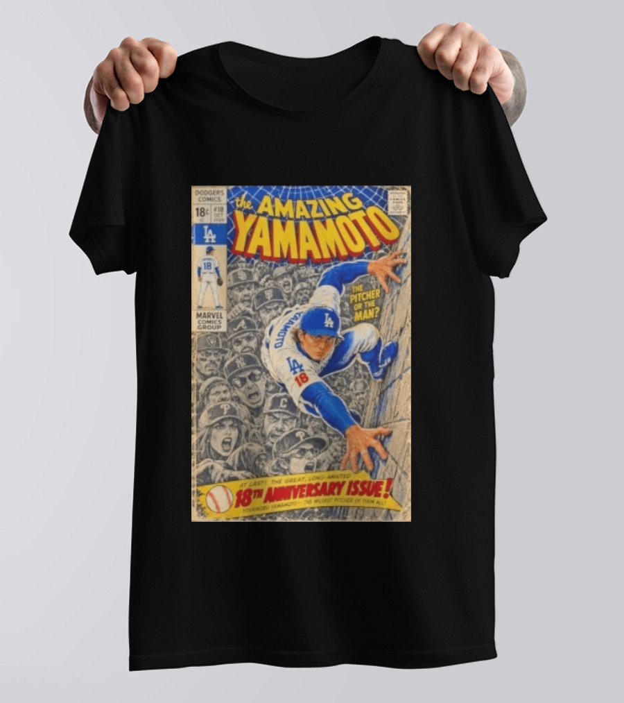 The Amazing Yamamoto Dodgers Comics 18th Anniversary Pitcher Issue T-Shirt