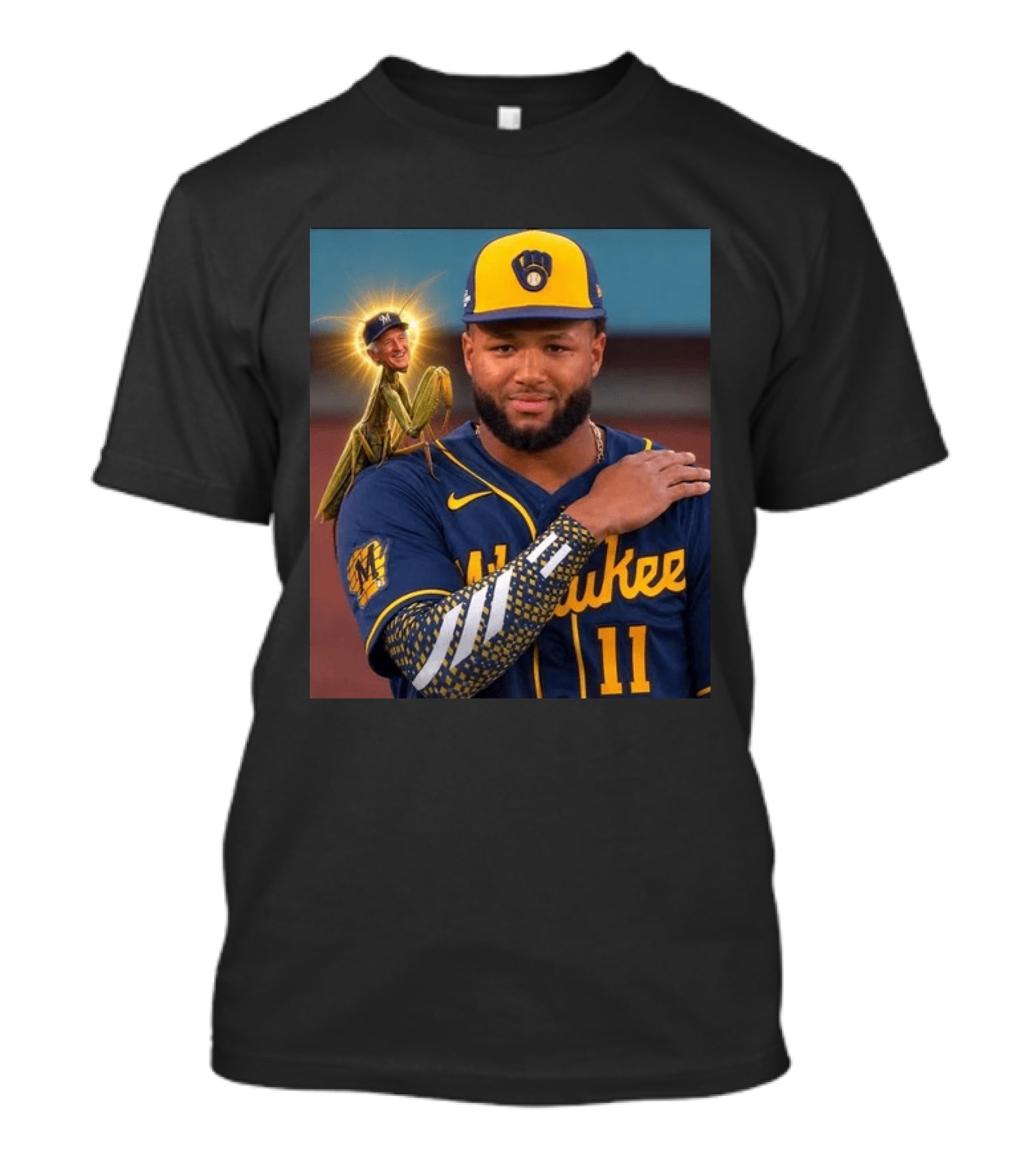 Milwaukee Brewers Uecker Praying Mantis Good Luck Charm T-Shirt