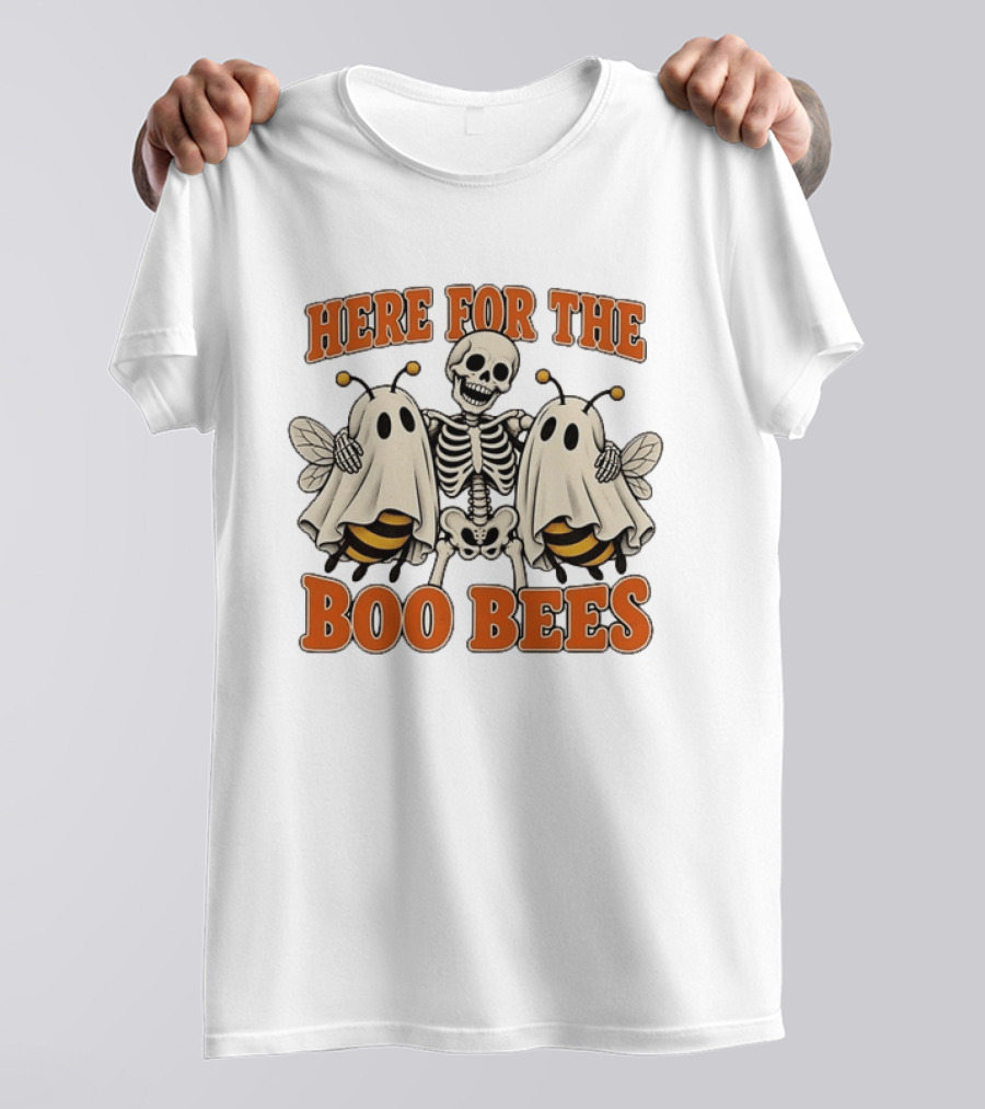Here For The Boo Bees Halloween Skeleton Ghost Bees T-Shirt