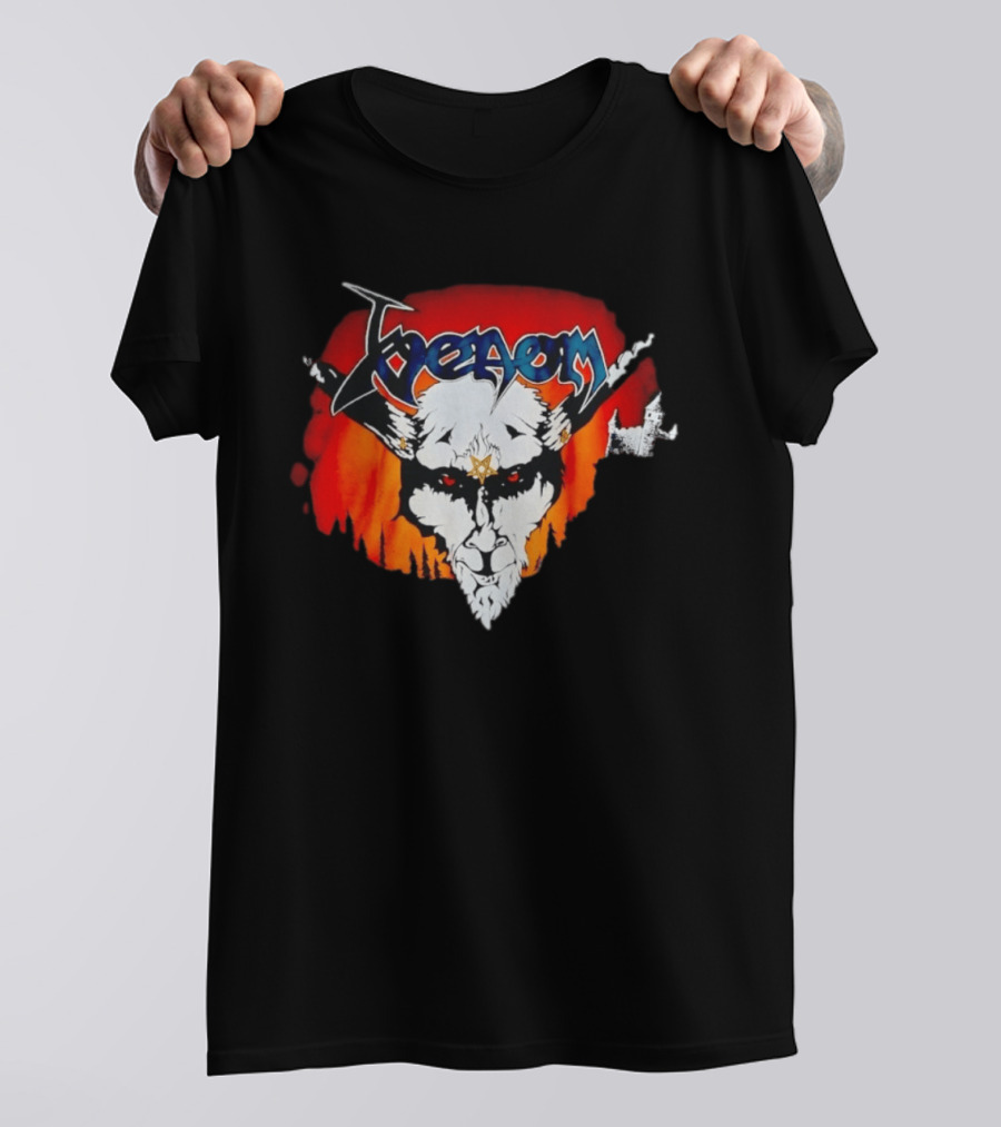 Venom Heavy Metal Goat With Star Symbol And Fiery T-Shirt