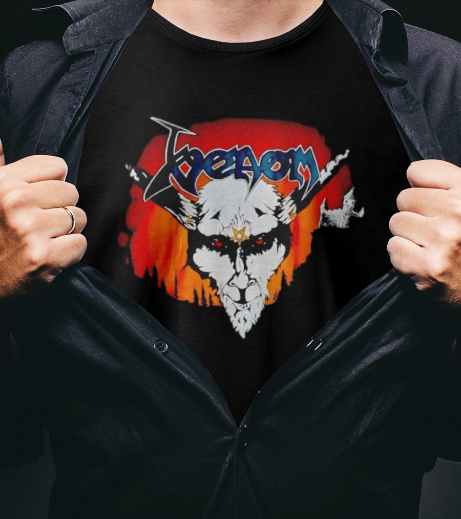 Venom Heavy Metal Goat With Star Symbol And Fiery T-Shirt