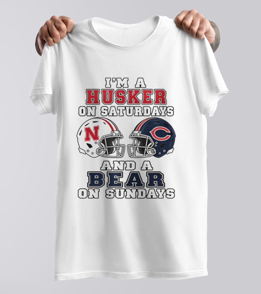 I'm A Husker On Saturdays And A Bear On Sundays Nebraska Chicago Helmet 2026 T-Shirt
