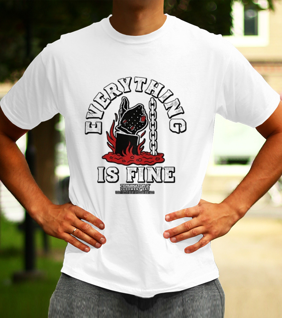 Terminator 2 Judgment Day Everything Is Fine Distressed Melting Arm T-Shirt