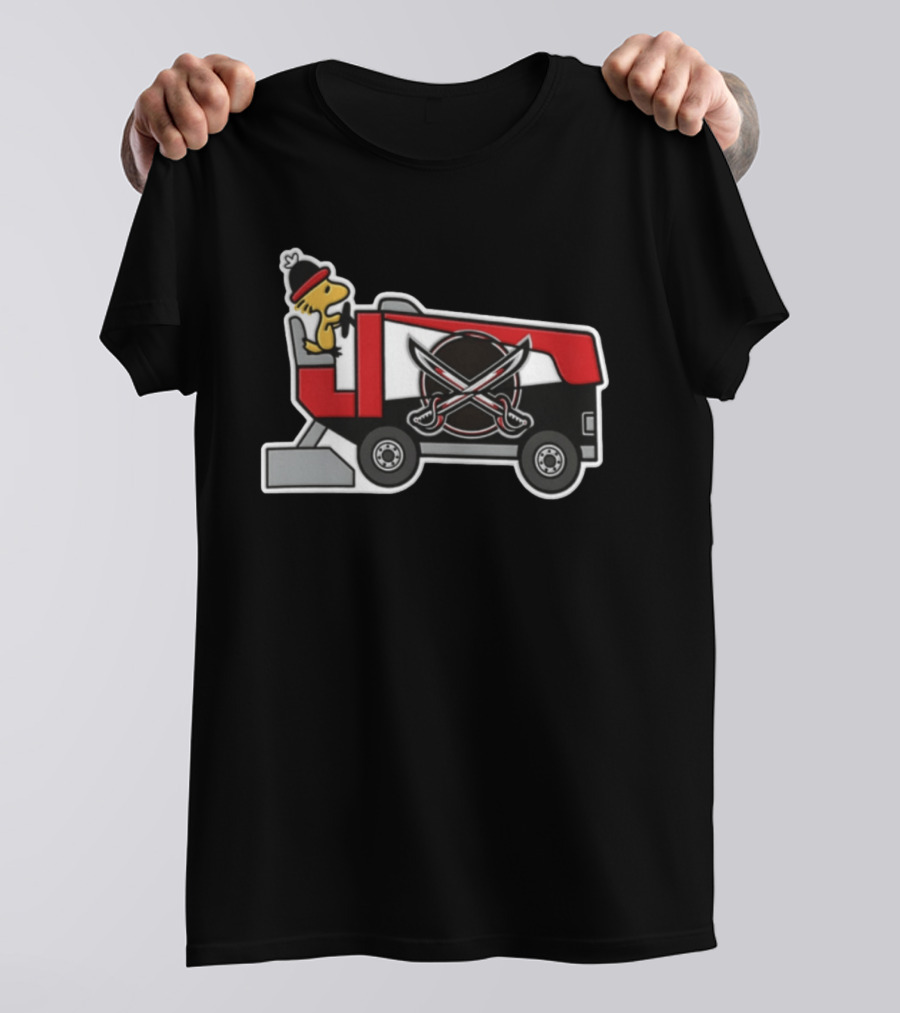 Woodstock Driving Zamboni Buffalo Sabres NHL Cartoon T-Shirt