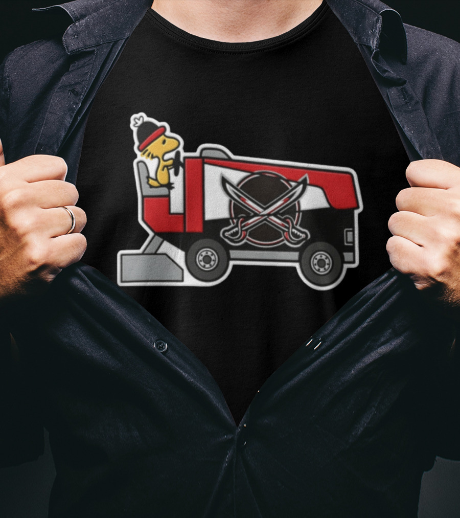 Woodstock Driving Zamboni Buffalo Sabres NHL Cartoon T-Shirt