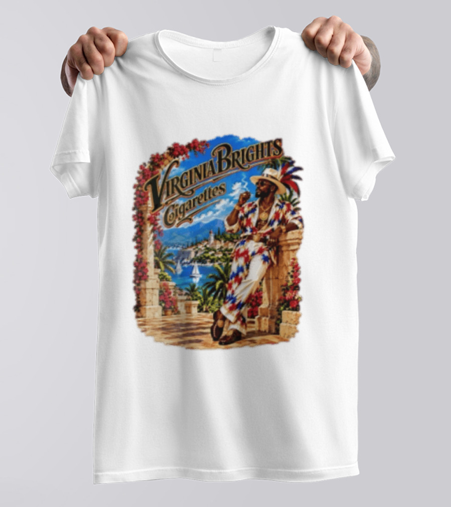 Virginia Brights Cigarettes Man On Mediterranean Terrace Smoking T-Shirt
