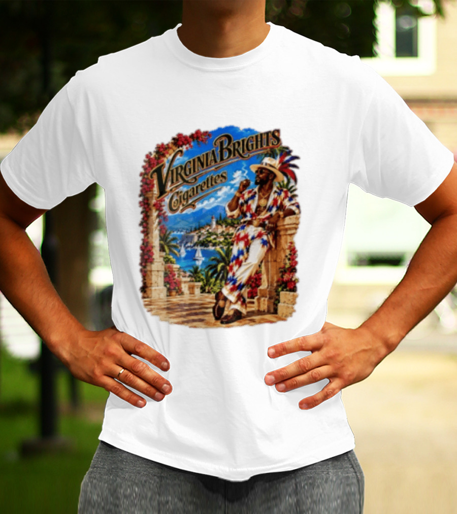 Virginia Brights Cigarettes Man On Mediterranean Terrace Smoking T-Shirt