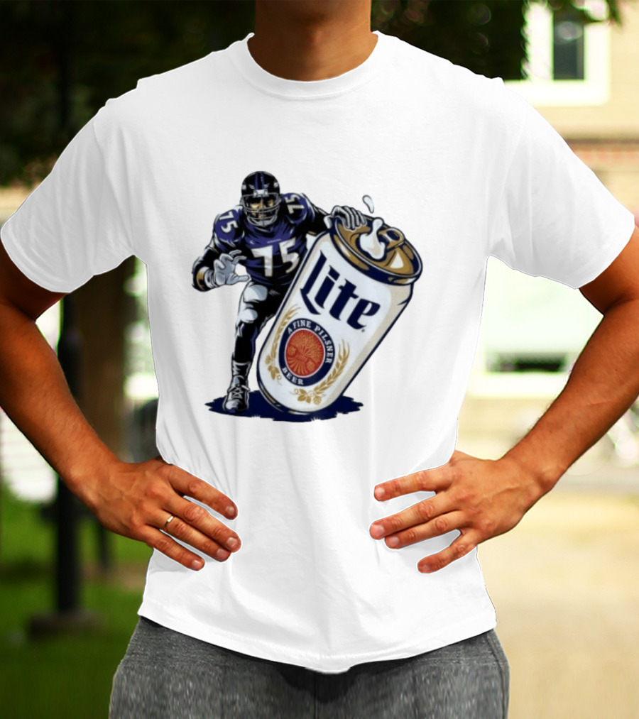 Jonathan Ogden Baltimore Ravens 75 Lite A Fine Pilsner Beer T-Shirt