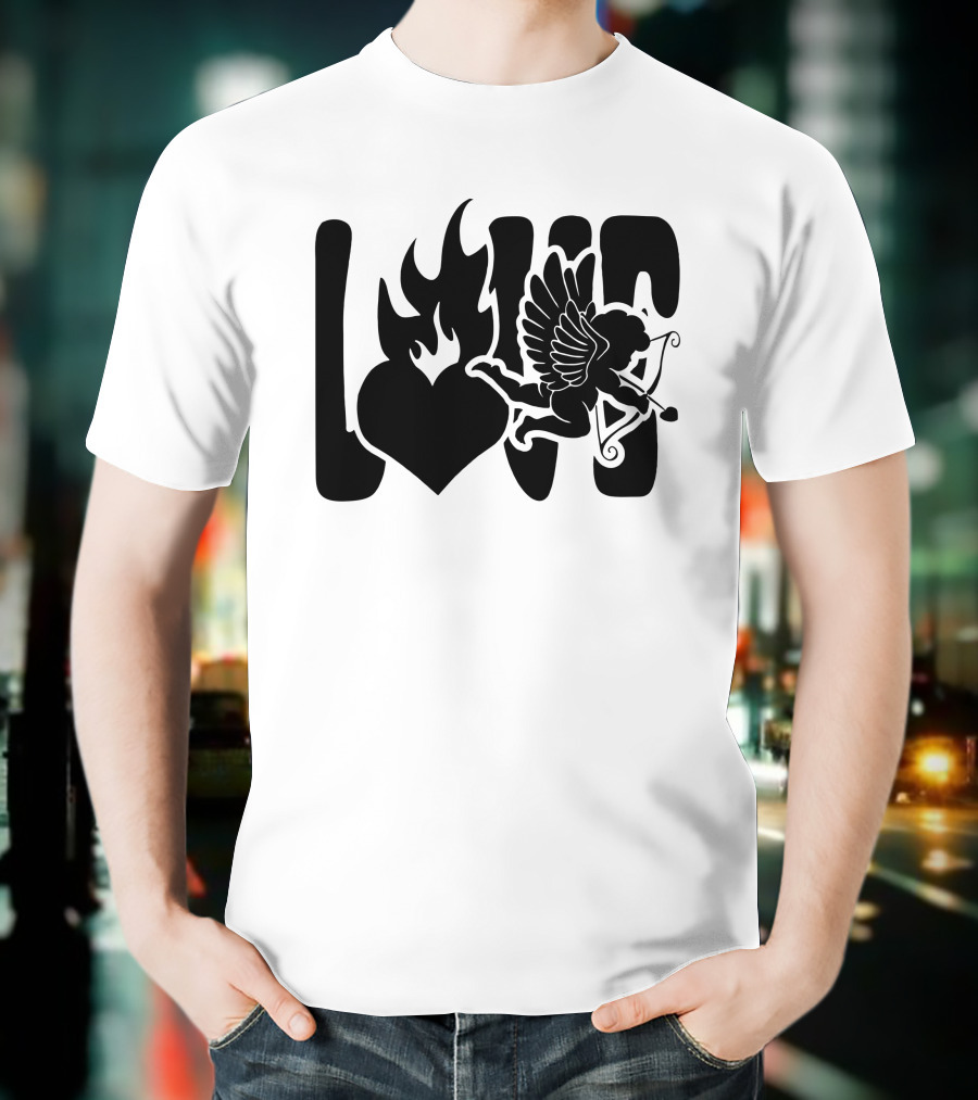 Benny Soliven Love Black Cupid Heart Flame T-Shirt