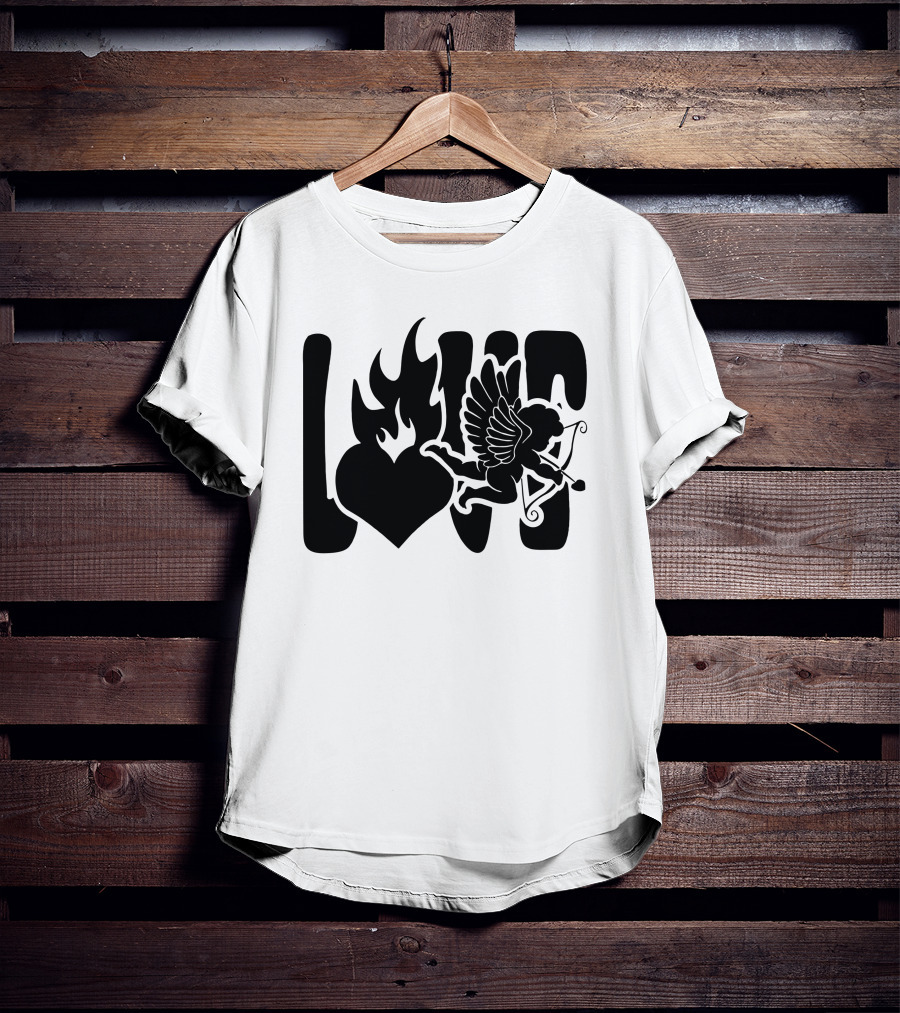 Benny Soliven Love Black Cupid Heart Flame T-Shirt